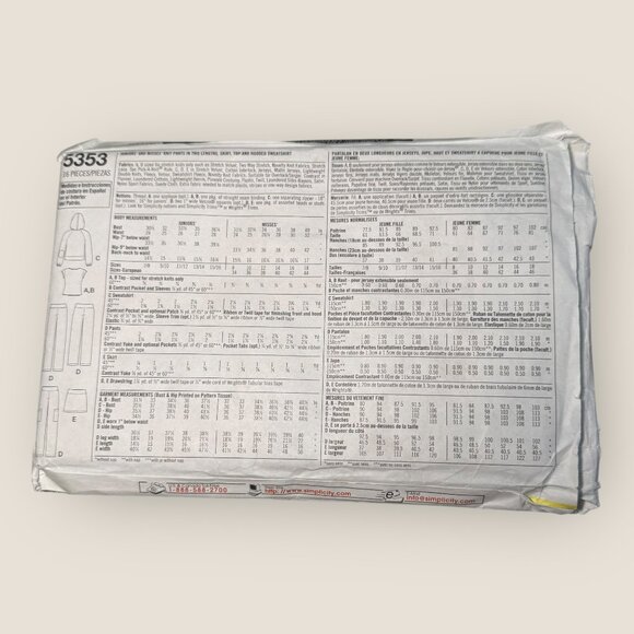 Vintage Simplicity Sewing Pattern 5353 Jrs Misses Pants Skirt Top Hoodie Sz 8-18 - Picture 2 of 2